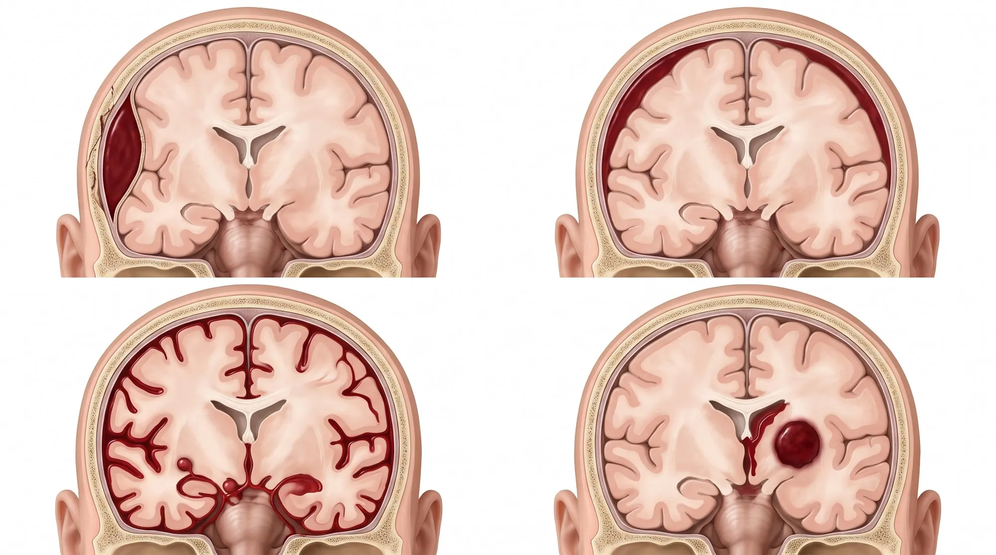Kəllənin öndən kəsiyi: epidural və subdural hematoma, subaraxnoid və beyindaxili qanaxma
